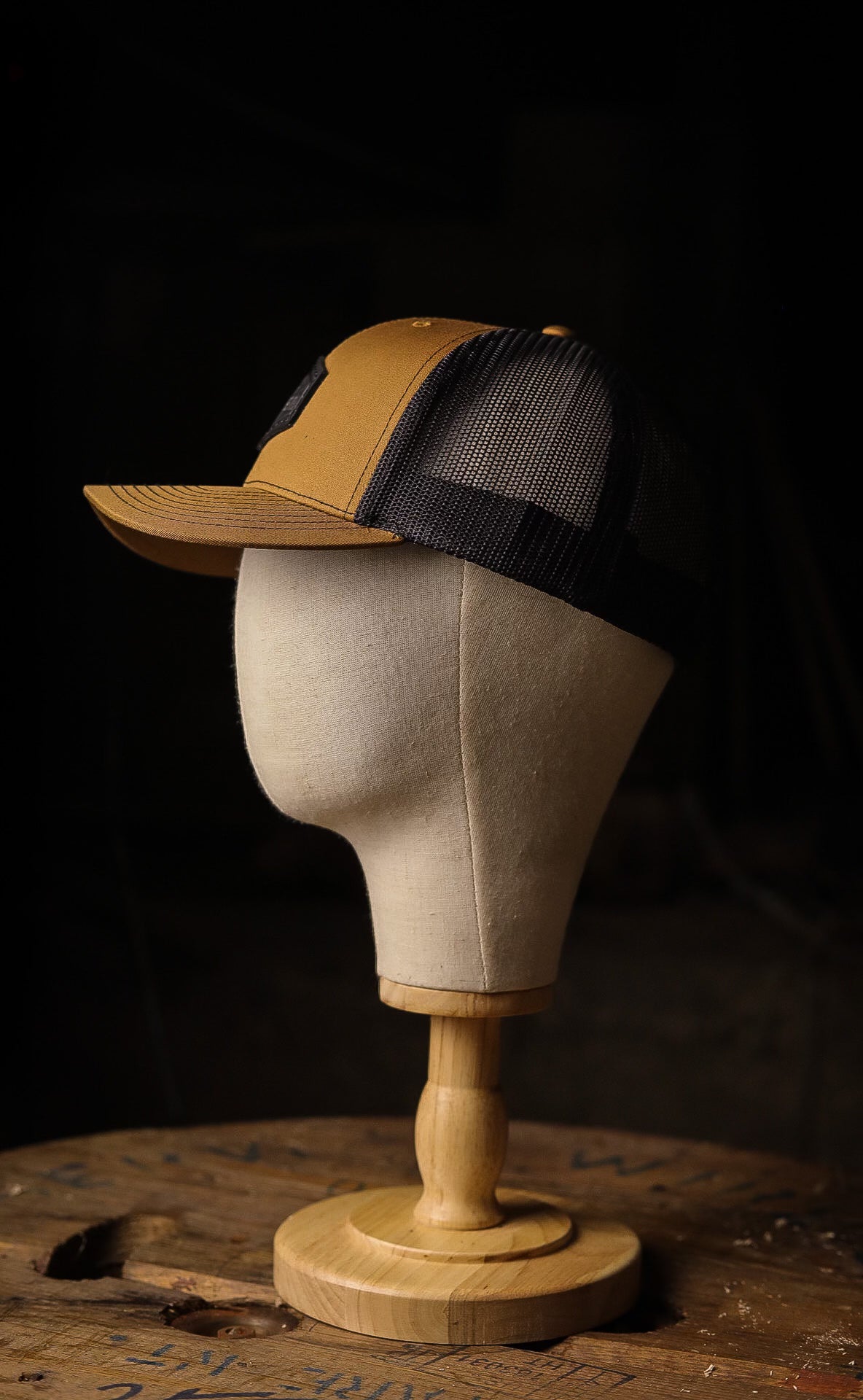 Leather Patch Trucker Hat in Brown