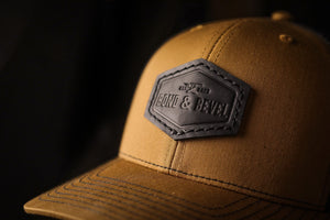 Leather Patch Trucker Hat in Brown